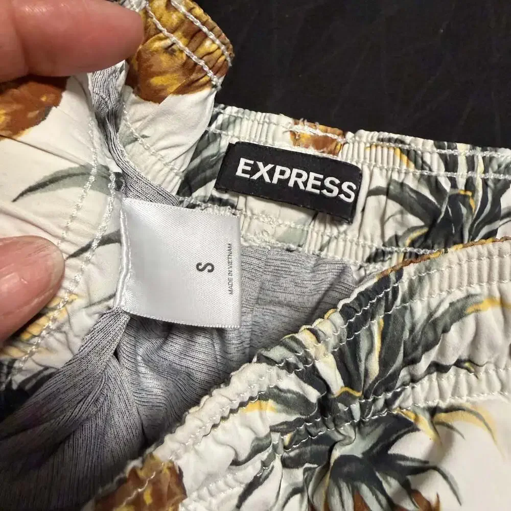EXPRESS Men's Pineapple Print Swim Trunks Drawstring Board Shorts Size S